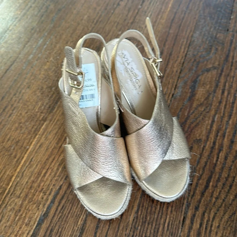 Via Spiga Gold Eapadrille Wedge 5.5 Pristine Condition - Picture 2 of 8